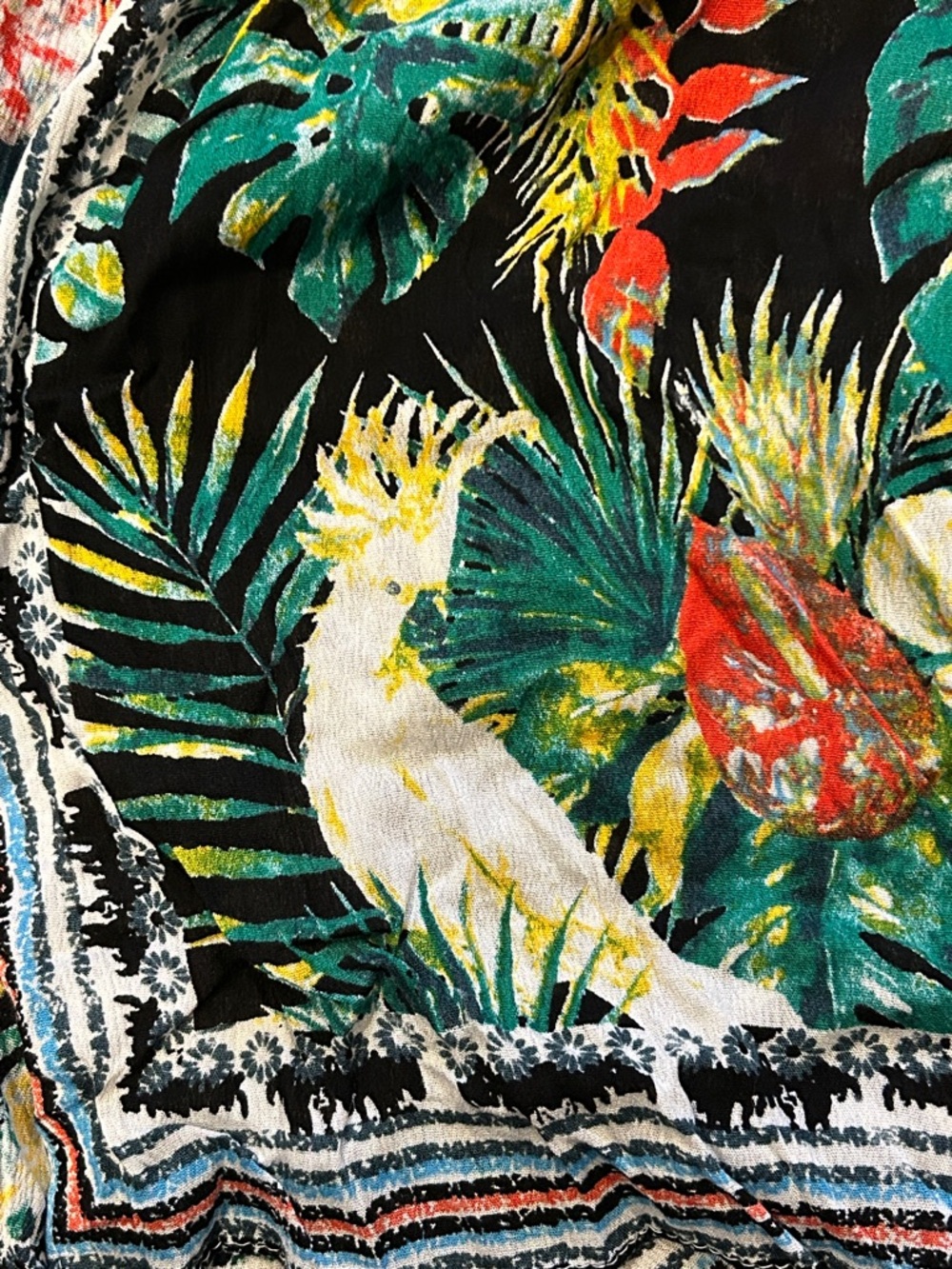 Tropical Floral Kimono Shall Cover-Up in Black & Green Tropical Parrot O/S New - Picture 3 of 4